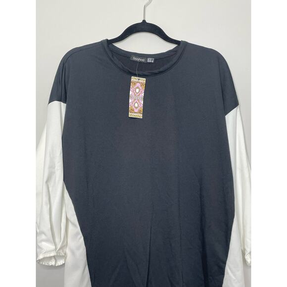 Boohoo Maternity Long Sleeve Top Crewneck Color Block White Black Size 10 NWT - Picture 2 of 12